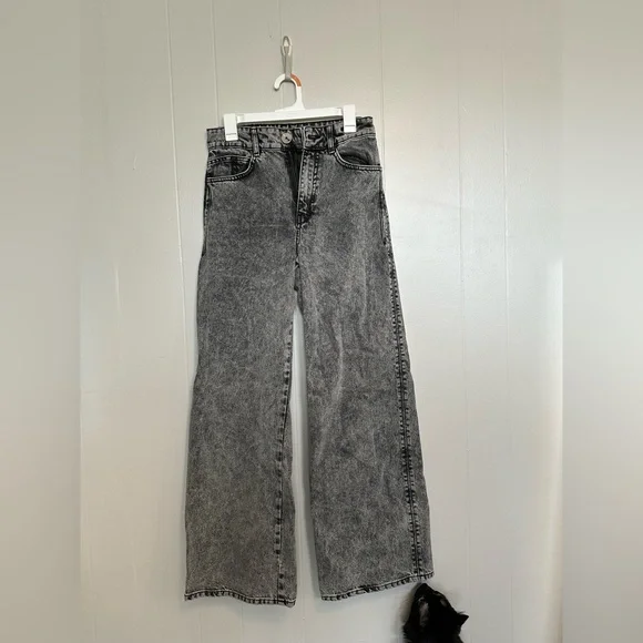 【Anyone more】Sarah Washing Grey Wide Pants Wide-Leg Pants - Black melange - Ladies | H&M US